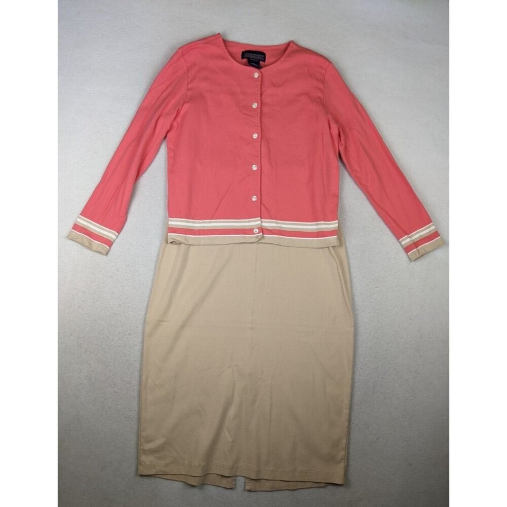 HERMAN GEIST WOMEN'S CORAL & BEIGE MAXI DRESS & CARDIGAN SWEATER SET  PM - FLAWS